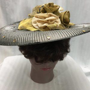 Silver Fascinator w/ Gold Flowers & Embellishments
